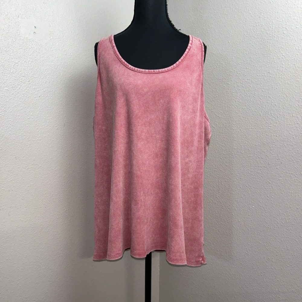 Peace Love World Ribbed Swing Tank Top Women's 1X Light‎ Rose Pink Boho